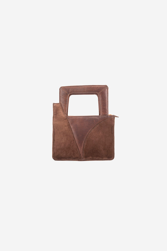 Abelardo Camile Brown Leather Geometrical Design Hand Bag ABELARDO DE MODA