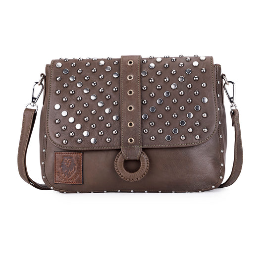 Abelardo Hank Studded Brown Shoulder Bag ABELARDO DE MODA