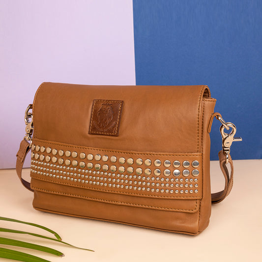 Abelardo Elle Tan Studded Sling Bag ABELARDO DE MODA