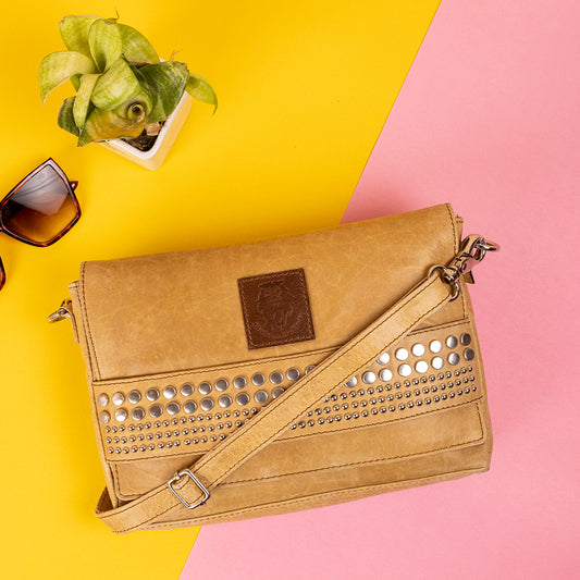 Abelardo Elle Beige Studded Sling Bag ABELARDO DE MODA