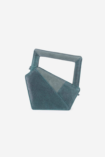 Abelardo Scarlet Teal Leather Geometry Cut Hand Bag ABELARDO DE MODA