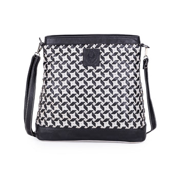 Abelardo Geometric Hand Woven Black/White Sling Bag