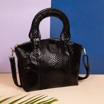 Abelardo Deluxity Black Snake Print Top-Handle Bag