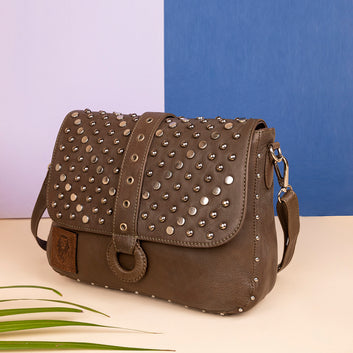 Abelardo Hank Studded Brown Shoulder Bag