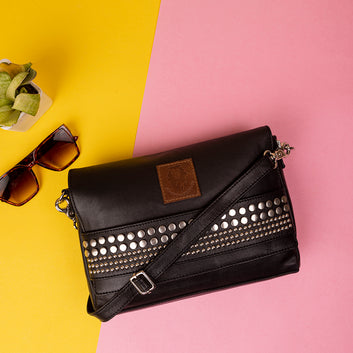 Abelardo Elle Black Studded Sling Bag