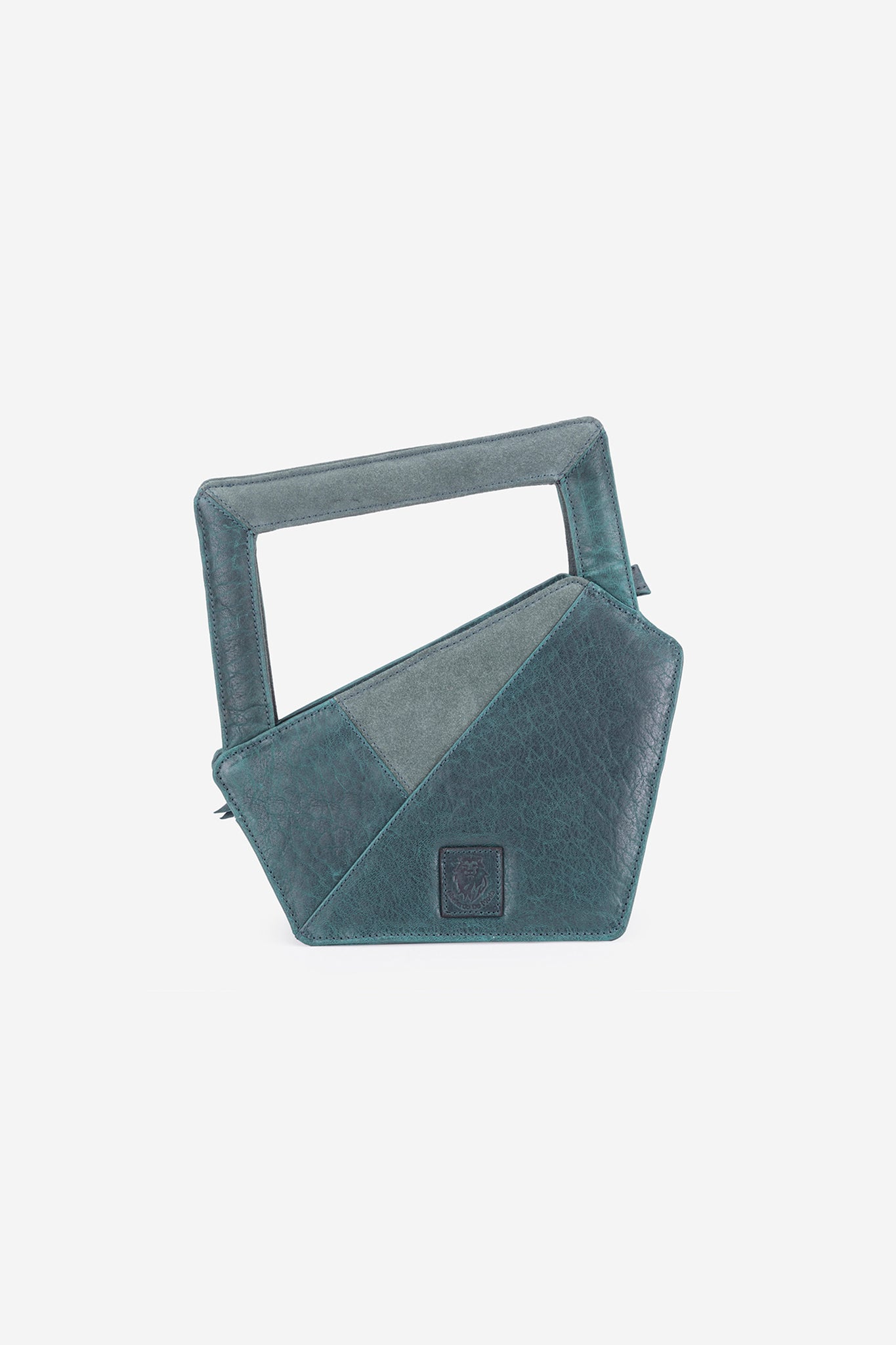 Abelardo Scarlet Teal Leather Geometry Cut Hand Bag