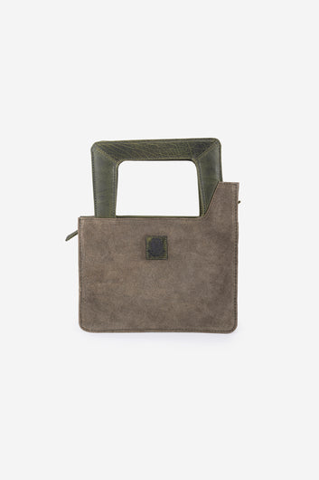 Abelardo Camile Green Leather Geometrical Design Hand Bag