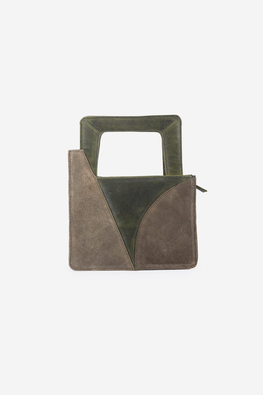 Abelardo Camile Green Leather Geometrical Design Hand Bag