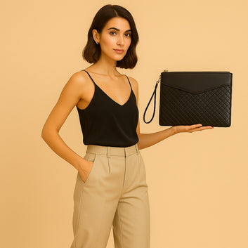 Hayami Black Braided Leather Laptop Sleeve with Zipper – Handcrafted in India for MacBook & 13–16″ Laptops, Premium Protection Case