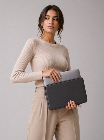Akira Black Padded Laptop Sleeve – Premium Leather Case for MacBook & Laptops (13" & 16")