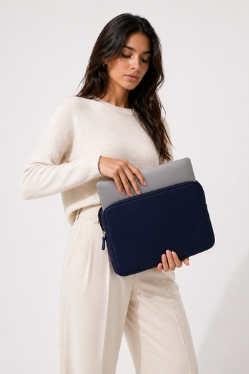 Akira Navy Padded Laptop Sleeve – Premium Leather Case for MacBook & Laptops (13" & 16")