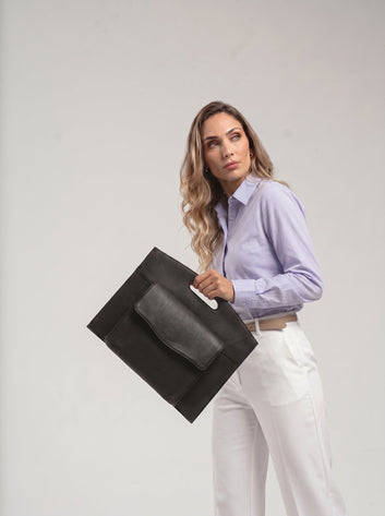 Donella Genuine Black Leather Handcrafted Laptop Sleeve – Minimalist Sleeve for MacBook & Laptops