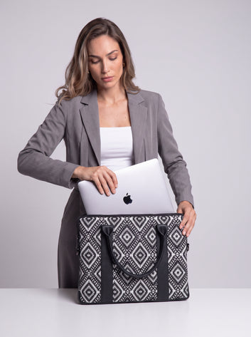 Vivienne Premium Jacquard & Genuine Leather Laptop Bag for 16" Laptop & MacBook