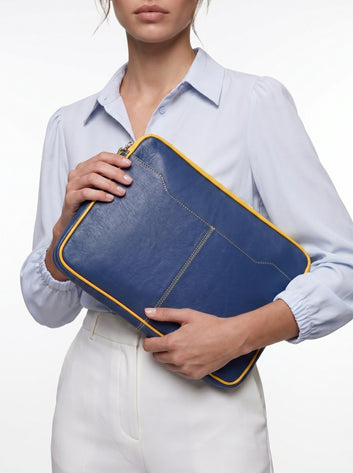 Casper Blue Padded Laptop Sleeve – Premium Leather Case for MacBook & Laptops (13" to 16")
