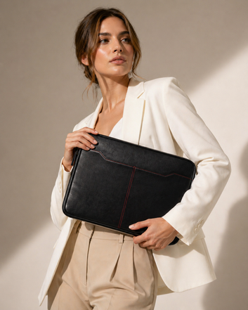 Casper Black Padded Laptop Sleeve – Premium Leather Case for MacBook & Laptops (13" to 16")