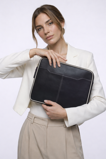 Casper Black/Grey Padded Laptop Sleeve – Premium Leather Case for MacBook & Laptops (13" to 16")
