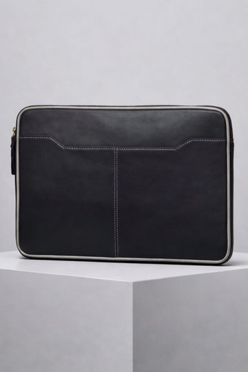 Casper Black/Grey Padded Laptop Sleeve – Premium Leather Case for MacBook & Laptops (13" to 16")