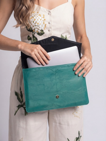 Raffaello Heritage Pull-Up Leather Laptop Sleeve for MacBook & Laptops – Vintage Teal | Premium Genuine Leather Case | Abelardo De Moda