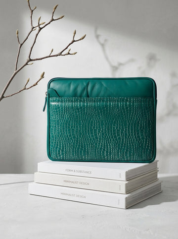 Aveline Genuine Teal Green Leather Padded Laptop Sleeve – Premium Leather Case for MacBook & Laptops (14" to 16")
