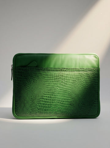 Aveline Genuine Green Leather Padded Laptop Sleeve – Premium Leather Case for MacBook & Laptops