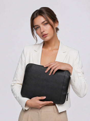 HABIKI Luxury Leather Laptop Sleeve for 13 to 16inch Laptops – Stylish & Protective Case for MacBook, Laptops, and Tablets – Soft Padded Leather Sleeve with Zipper Closure