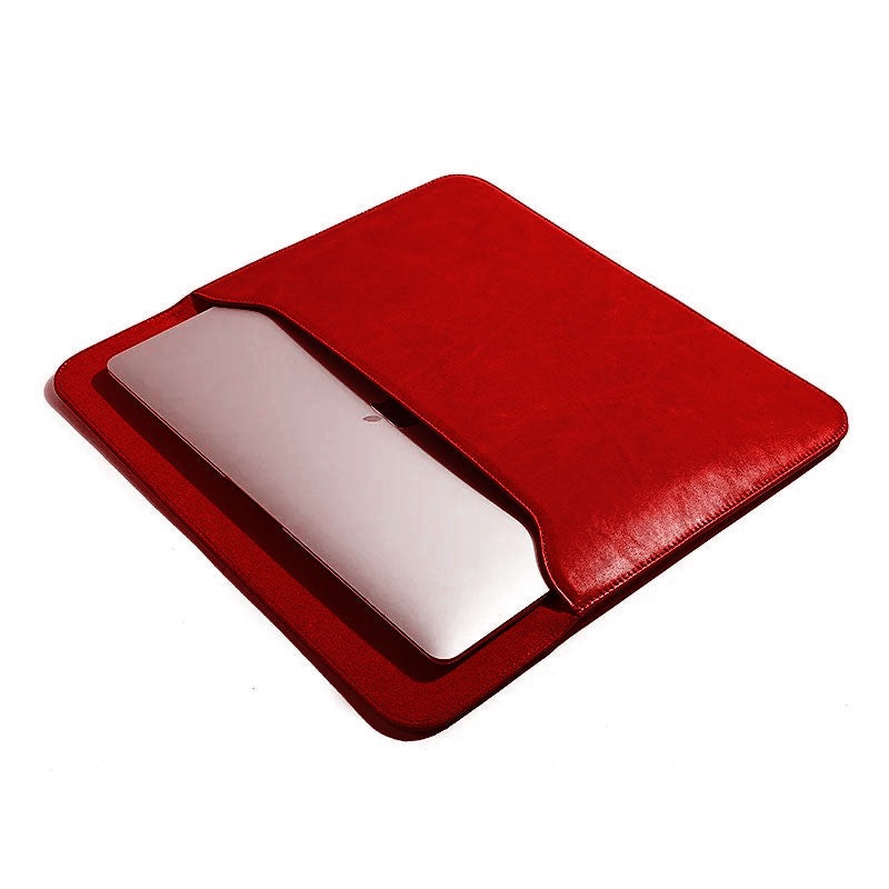 OCEAN RED LEATHER LAPTOP SLEEVE(14") ABELARDO DE MODA