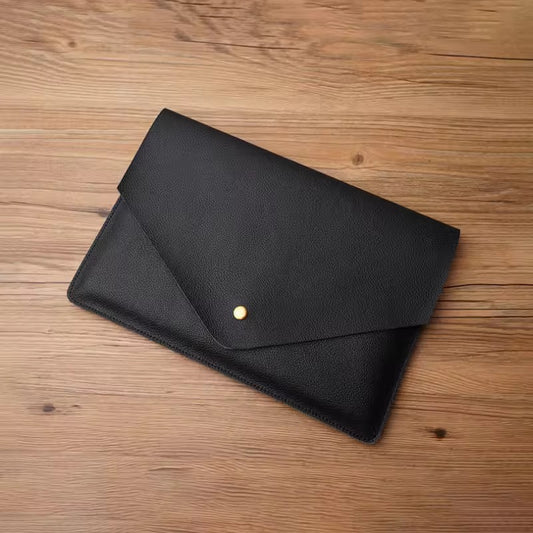 Yola Black Leather Laptop Sleeve with Flap – Handcrafted in India for MacBook & 13–16″ Laptops, Premium Protection Case