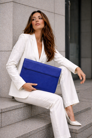 OCEAN Blue Leather Laptop Sleeve with Flap & Internal Cushioning – Premium Protection Case for MacBook & Laptops (13" & 16")