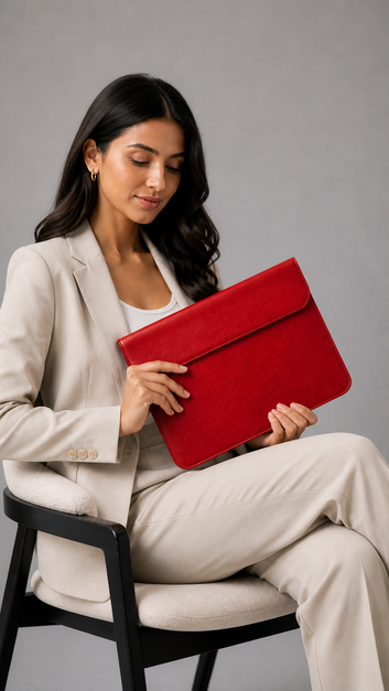 OCEAN Red Leather Laptop Sleeve with Flap & Internal Cushioning – Premium Protection Case for MacBook & Laptops (13" & 16")