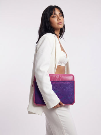 Aveline Genuine Purple/Pink Leather Padded Laptop Sleeve – Premium Leather Case for MacBook & Laptops (14" to 16")