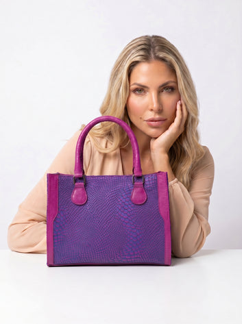 Aira Statement Genuine Pink Leather Croc Textured Tote Bag